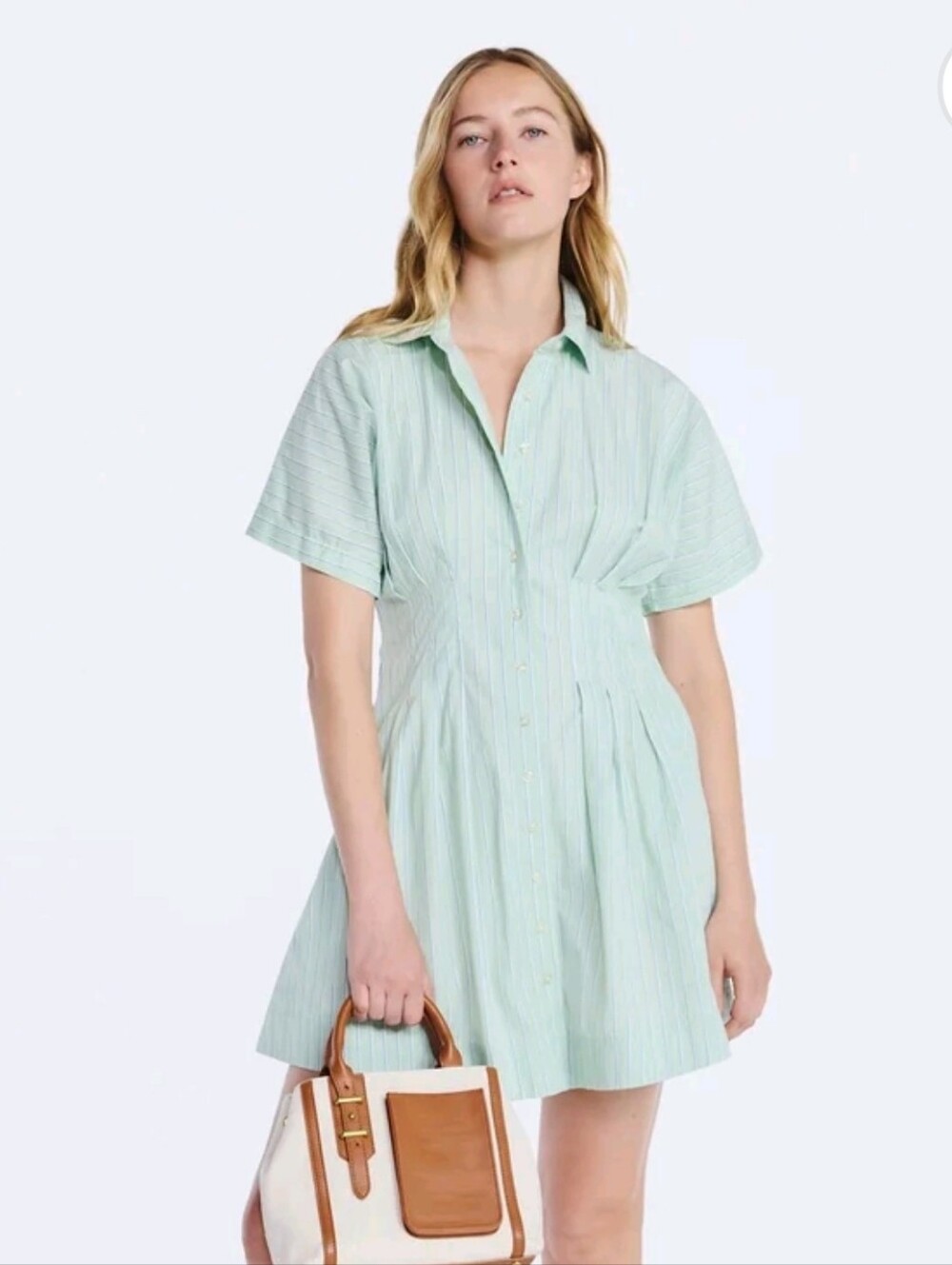Free Assembly Women's Cotton Corset Mini Shirtdress with Short Sleeves